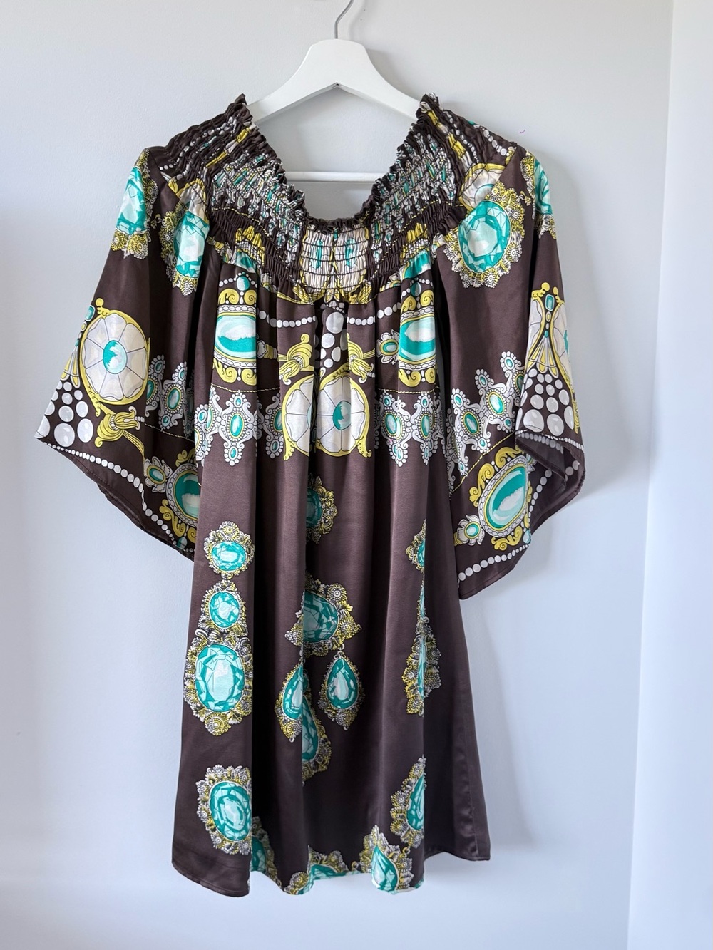 VOOM by Joy HAN Silk mini tunic dress 100% Silk Party Cocktail Off The Shoulder